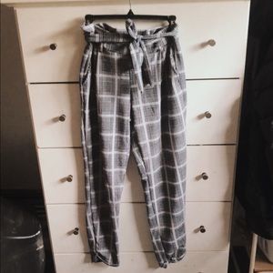 Plaid paper bag waist pants
